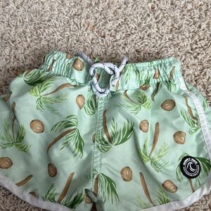 Palm Print Kids Shorts in Light Green